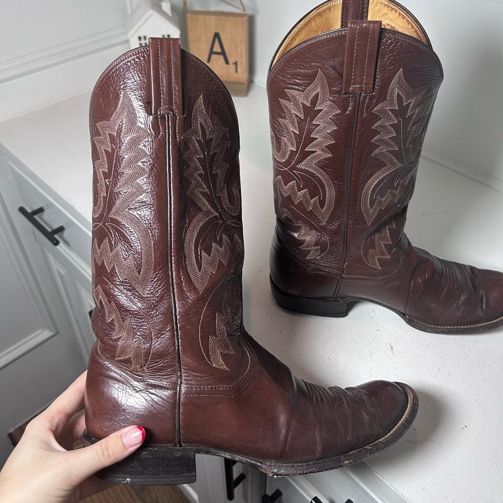 Vintage Panhandle Slim Cowboy Boots Men’s 10D Western Leather Brown Stitching - Picture 7 of 8